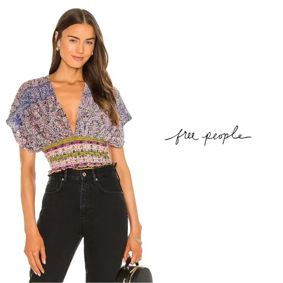 NEW Free People Next Vacation Top in Black Combo - Picture 1 of 11